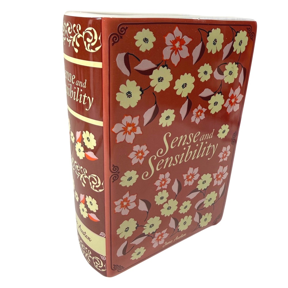 Steel Mill & Co Sense & Sensibility Ceramic Book Vase Burgundy Floral Austen 8in
